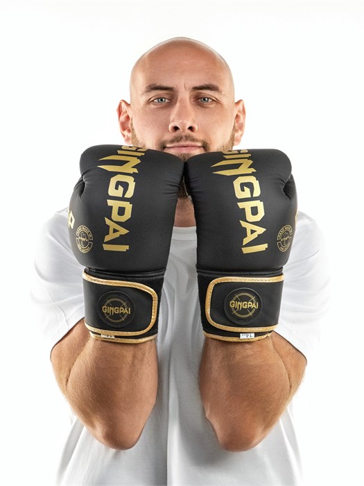 Перчатки для бокса Gingpai Scorpio (черно-золотые) 95ef6599-6b56-11ee-0a80-13e600278188 - фото 2597