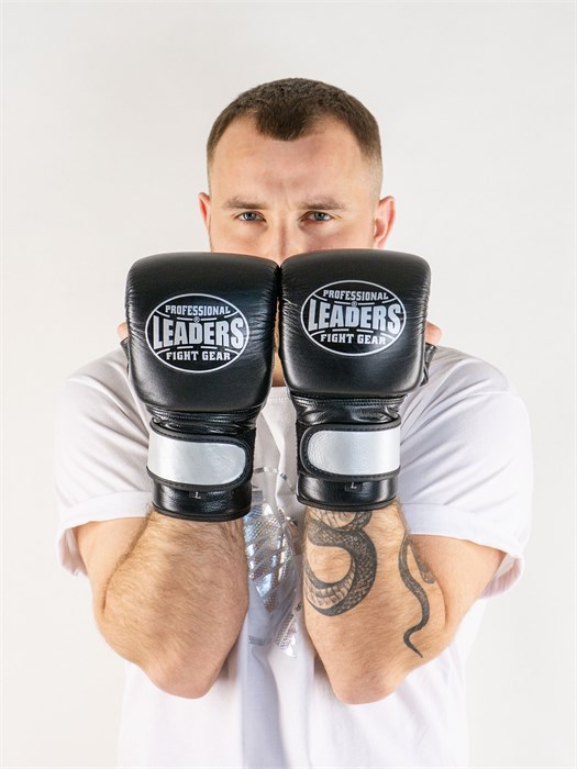 Перчатки снарядные LEADERS REBEL  на липучке  кожа, черный/серебристый 9ca6a6f3-9ff9-11ee-0a80-1377000f534d - фото 2819
