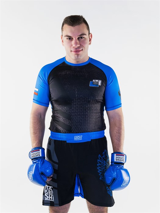 Рашгард с коротким рукавом TFG Союз ММА России (Lite) ( черный-синий) 4373 - фото 2936