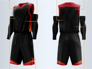 Баскетбольная форма (майка без шорт) черная с красным, желтые полоски 132 4bd8d155-2020-11f0-0a80-19c70008f196