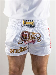 Шорты Муай-Тай Fluory Lion (белые) 8e1a30be-6b5e-11ee-0a80-0e42002728fb