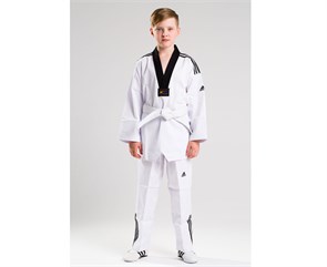 Добок для тхэквондо подростковый WTF Adi-Club 3 белый с черным воротником T01686